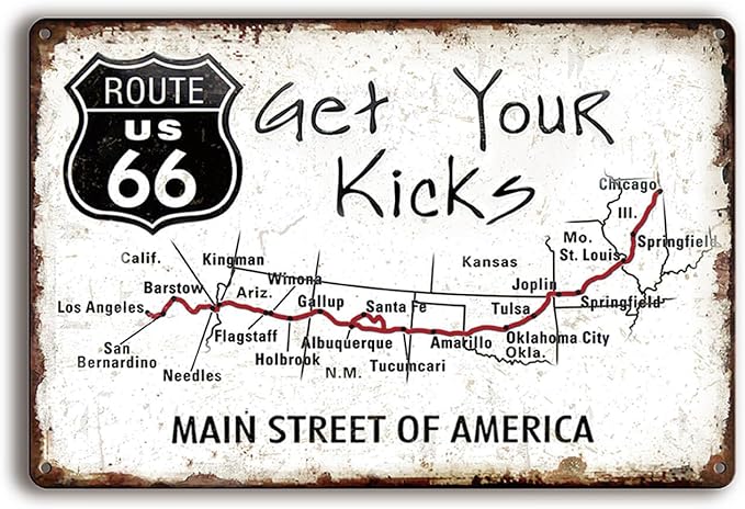 Vintage Metal Signs Route 66 Map Car Room for Boys Garage Tin Signs Funny Wall Art Decor for Man Cave Bedroom, Route 66 Shop Memorabilia