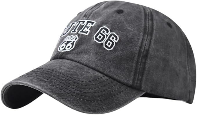 Vintage Washed Cotton Baseball Caps Classic Route 66 Embroidered Sun Protection, Route 66 Shop Memorabilia